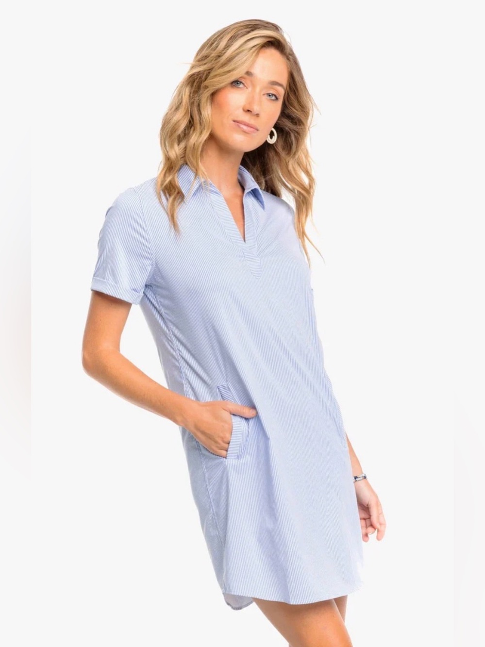 SOUTHERN TIDE KAMRYN BRRR INTERCOASTAL STRIPE DRESS IN LIGHT BLUE